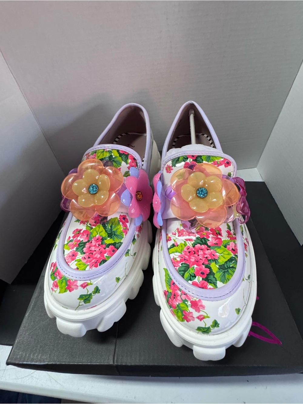 Betsey Johnson Vinie Floral 3D Flower Platform Lug Sole Loafers